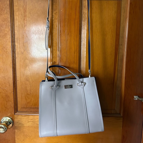 Kate Spade Pale Beige Medium Satchel Bag with Navy Blue details. - Picture 3 of 6